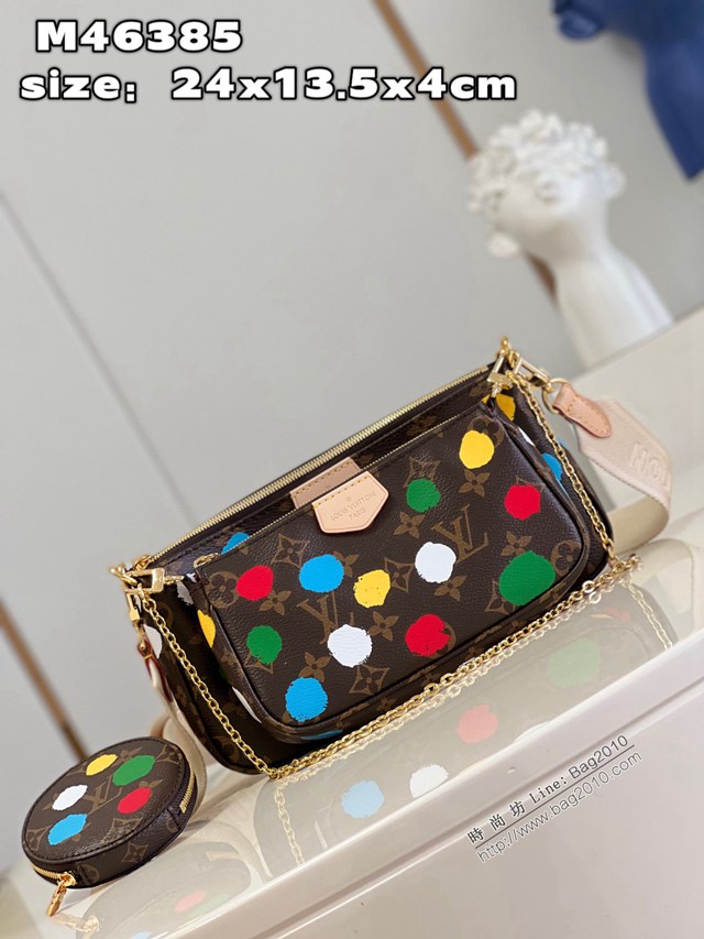 LV x YK Multi Pochette Accessoires手袋 M46385 路易威登波點圖案草間彌生合作系列三合一肩背斜挎女包 dn1439